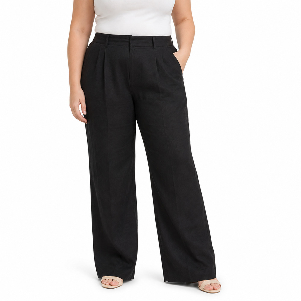 Gap 365 High Rise Linen Blend Trouser Black Pleated Wide Leg Pants Coastal 16